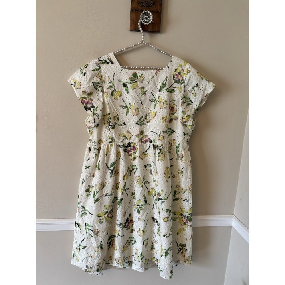 Adyson Parker Womens Size 1X White Eyelet Lace Floral Square Neck Dress - Picture 5 of 7